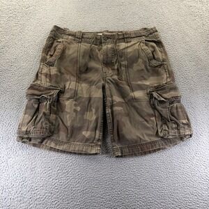 Vintage Mossimo Shorts Mens 38 Green Camo Cargo Supple Distressed Y2K Drawstring